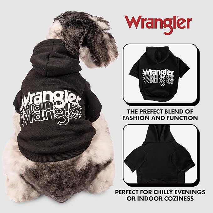Wrangler Dog Hoodie – Fleece Dog Sweater with Leash Hole, Cold Winter Dog Sweatshirt for Small Medium & Large Size Dogs, Premium Dog Clothes, Fall Dog Sweaters Pullover Hoodie, Cozy Warm Dog Outfit