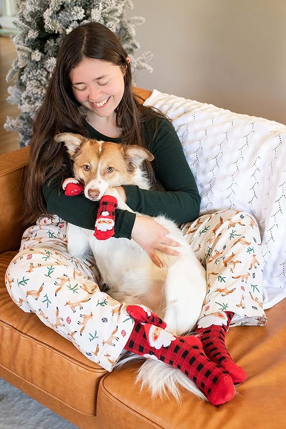 Pearhead Human and Dog Christmas Socks, Matching Pet Owner and Pet Apparel, Novelty Holiday Santa Claus Socks, Unisex One Size Fun Socks, Pet Lover Gifts, Christmas Stocking Stuffer