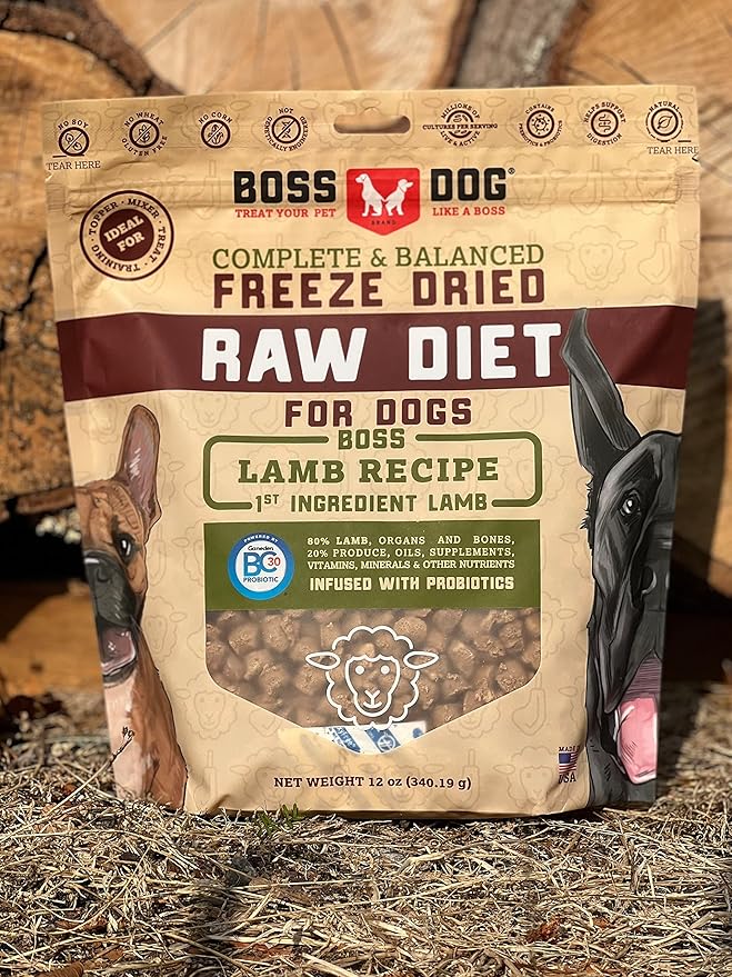 Boss Dog Brand Complete & Balanced Freeze Dried Raw Diet for Dogs 12oz Bag (Lamb)