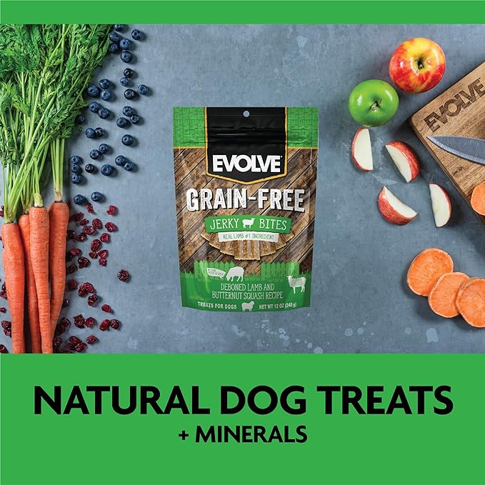 Evolve Grain Free Lamb, Sweet Potato and Butternut Squash Jerky Bites Dog Treats (Pack of 3)