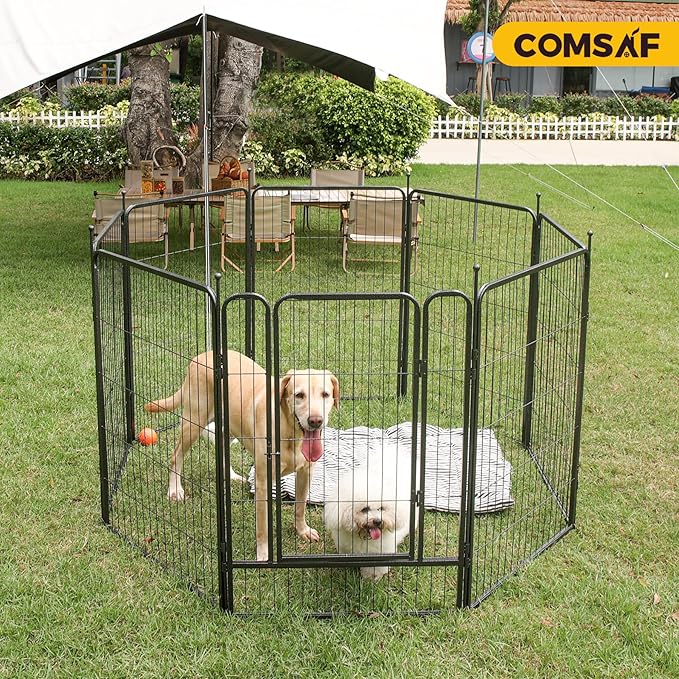 ComSaf Dog Playpen Outdoor, 40" Height 8 Panels Metal Dog Fence,Playpen for Large/Medium Dogs, Portable dog Playpen for Outdoor