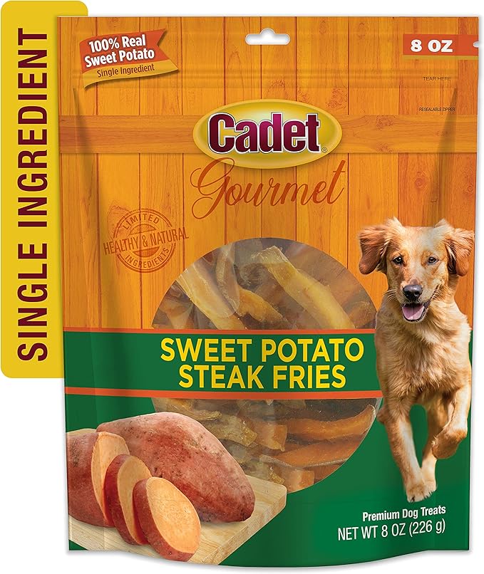 Cadet Gourmet Sweet Potato Fries Dog Treats - Healthy & Natural Sweet Potato Dog Training Treats for Small & Large Dogs - Inspected & Tested in USA (8 oz.)