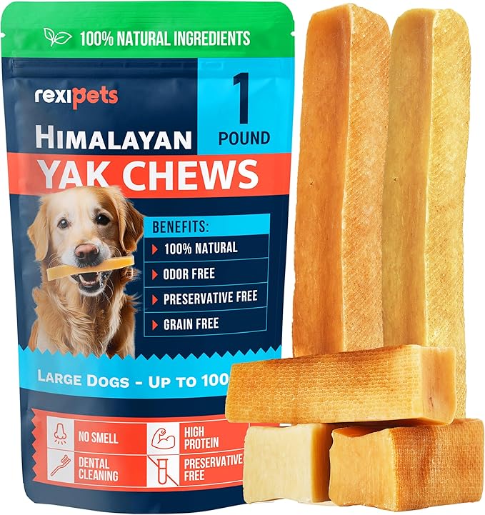 100% Natural Yak Cheese Himalayan Dog Chews for All Breeds - Lactose Free Yak Chews for Small, Medium & Large Dogs - Dental Cleaning Dog Chews for Aggressive Chewers - Long Lasting Odor & Gluten Free