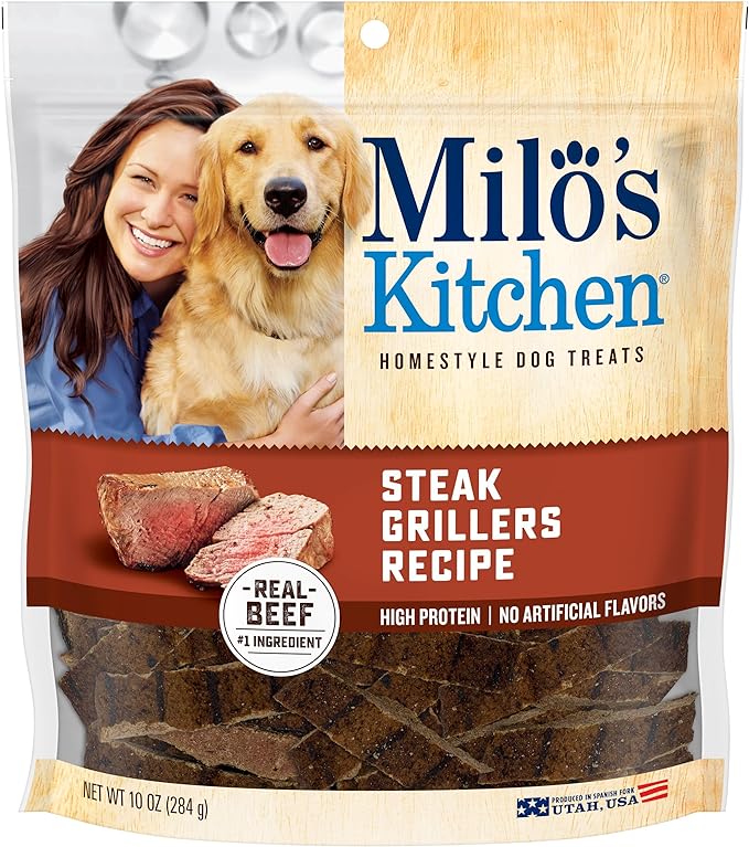Milo's Kitchen Homestyle Dog Treats, Steak Grillers, 10 Ounce, High Protein, No Artifical Flavors