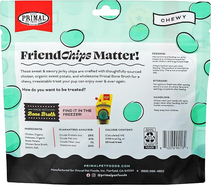 Primal Chicken Jerky Dog Treats Made with Chicken Bone Broth for Dogs, FriendChips Matter Chewy Dog Treat (Pack of 2)