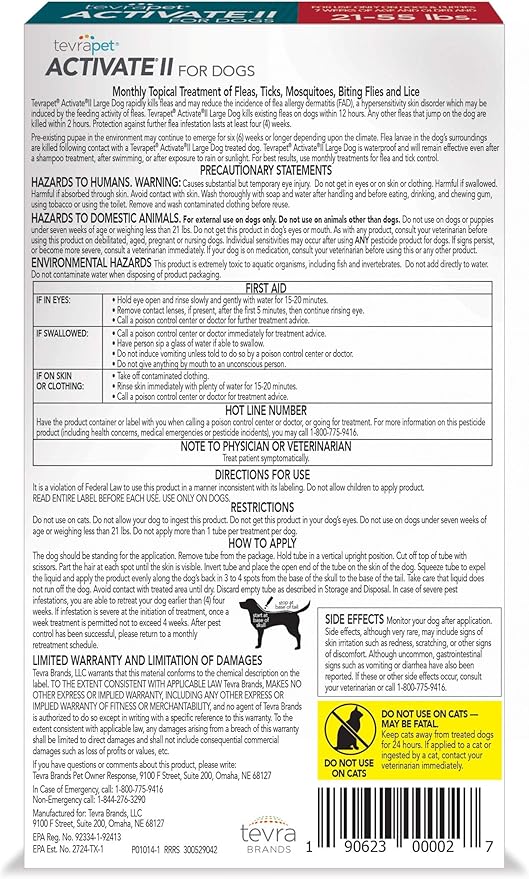 Activate II Flea and Tick Prevention for Dogs | 4 Count | Large Dogs 21-55 lbs | Topical Drops | 4 Months Flea Treatment