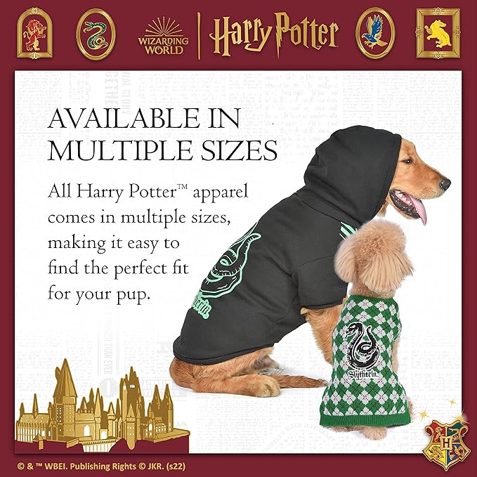 Harry Potter Slytherin Pet Hoodie with Faux Scarf - Small | Harry Potter Accessories for Dogs | Dog Accessories for Hogwarts Houses, Slytherin Dog Hoodie