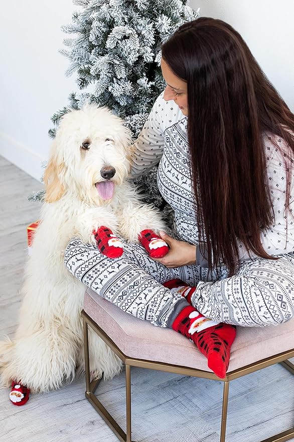 Pearhead Human and Dog Christmas Socks, Matching Pet Owner and Pet Apparel, Novelty Holiday Santa Claus Socks, Unisex One Size Fun Socks, Pet Lover Gifts, Christmas Stocking Stuffer