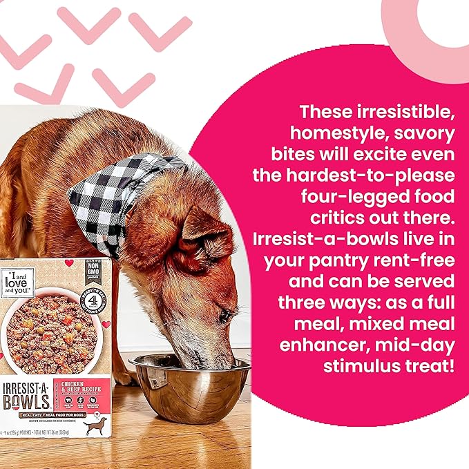 I AND LOVE AND YOU Irresist-a-Bowls Freeze Dried Dog Food - Chicken + Duck - Prebiotics, Grain Free, Filler Free, Meal Enchancer, 9oz Pouch, 4pk