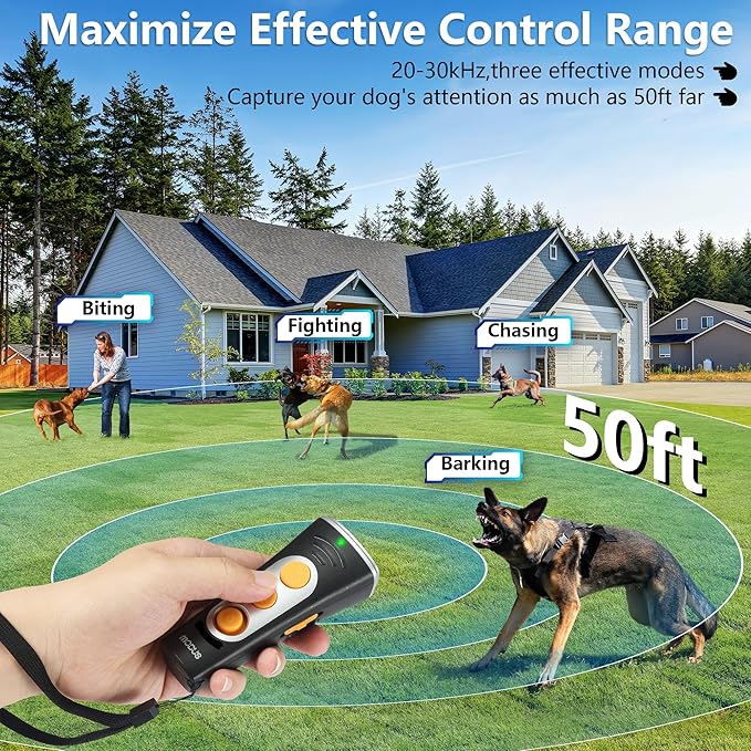 2024New Dog Bark Deterrent Device, 4X Ultrasonic Emitters Anti-Barking Device, Rechargeable Handheld Dog Barking Control Devices with 50ft Range Dog Training&Behavior Aids, Indoor Outdoor (Black)
