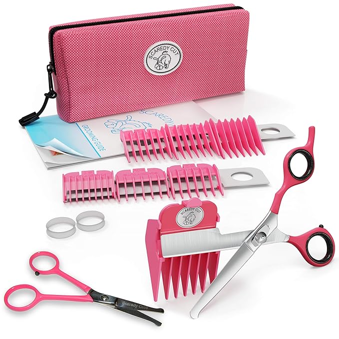 SCAREDY CUT NO Buzz Dog Clippers, Tiny Trim Safety Scissor. A Silent Low Noise Pet Grooming Clipper, Right Handed Pink