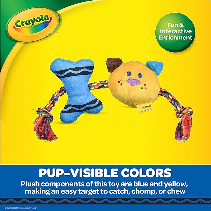 Crayola for Pets Crayon Rope Plush Squeaker Dog Toy, Interactive Dog Tug Toy with Pup-visible Colors Dogs See Best, Rope Toy for Dogs with Plush and Squeaker