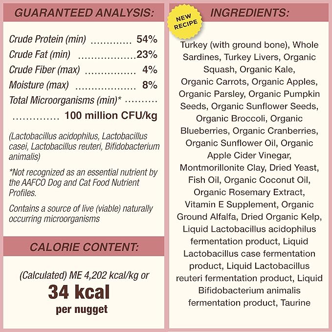Primal Freeze Dried Dog Food Nuggets, Turkey & Sardine; Complete & Balanced Meal; Also Use as Topper or Treat; Premium, Healthy, Grain Free, High Protein Raw Dog Food, 14 oz