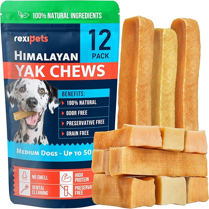 100% Natural Yak Cheese Himalayan Doe Yak Chews for Small, Medium & Lag Chews for All Breeds - Lactose Frerge Dogs - Dental Cleaning Dog Chews for Aggressive Chewers - Long Lasting Odor & Gluten Free