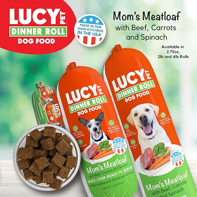 Lucy Pet Dinner Rolls-Mom's Meatloaf Beef with Carrots and Spinach 2.75oz/36 ct. Box