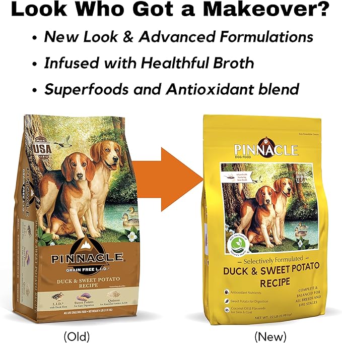 pinnacle pet Duck & Sweet Potato Dry Dog Food 4 lb, Infused with Broth