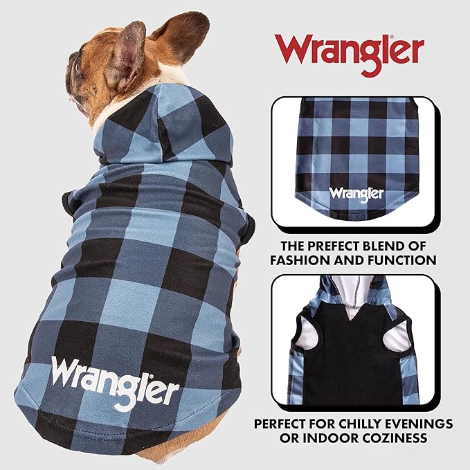 Wrangler Dog Hoodie – Fleece Dog Sweater with Leash Hole, Cold Winter Dog Sweatshirt for Small Medium & Large Size Dogs, Premium Dog Clothes, Fall Dog Sweaters Pullover Hoodie, Cozy Warm Dog Outfit