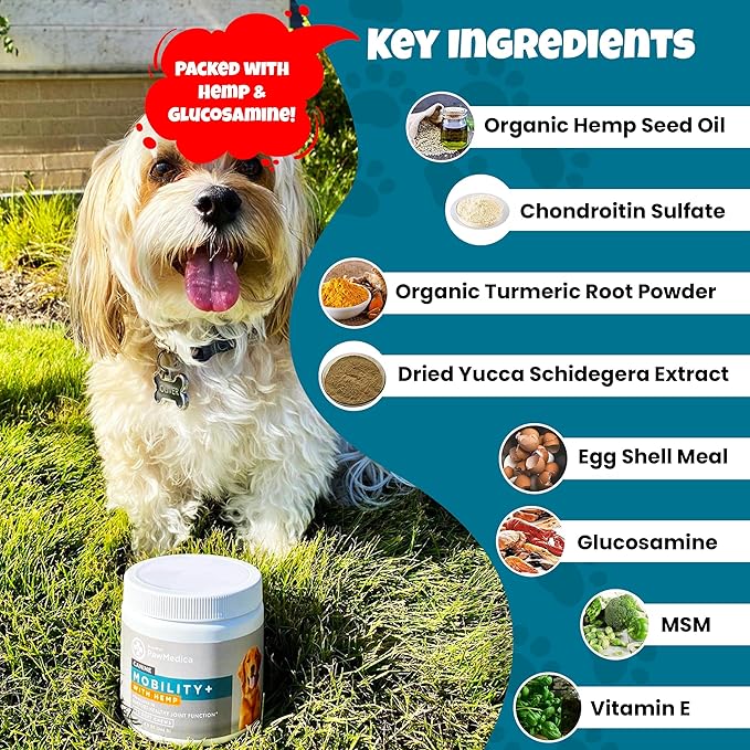 PawMedica Glucosamine for Dogs, Hip & Joint Care Chews for Dogs, Joint Support for Dog Joint Supplements with Hemp Mobility for Dogs, Senior Dog Joint Supplement Large Breed - 120 Dog Hemp Chews