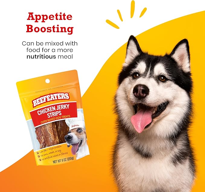 Beefeaters Dog Treats - Chicken Jerky Strips 9oz | Dog Food 100% Real Chicken Breast | Grain-Free, No Artificial Additives, Ideal for Training & Reward | Dog Training Treats for All Dog Sizes