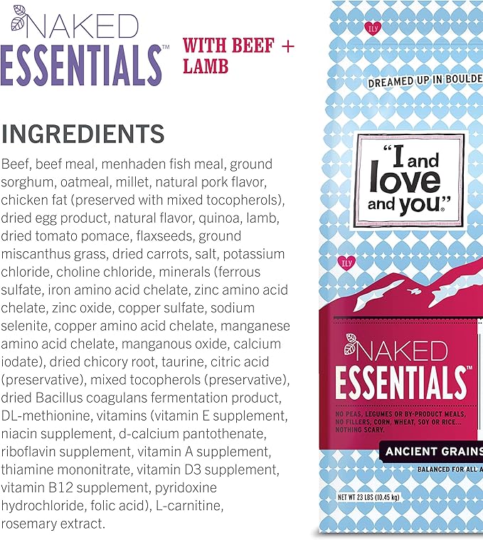 I and love and you Naked Essentials Ancient Grains Dry Dog Food - Lamb + Beef - High Protein, Real Meat, No Fillers, 23lb Bag