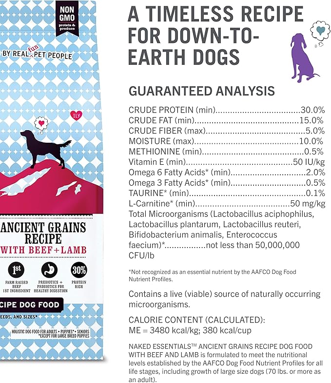 I and love and you Naked Essentials Ancient Grains Dry Dog Food - Lamb + Beef - High Protein, Real Meat, No Fillers, 23lb Bag