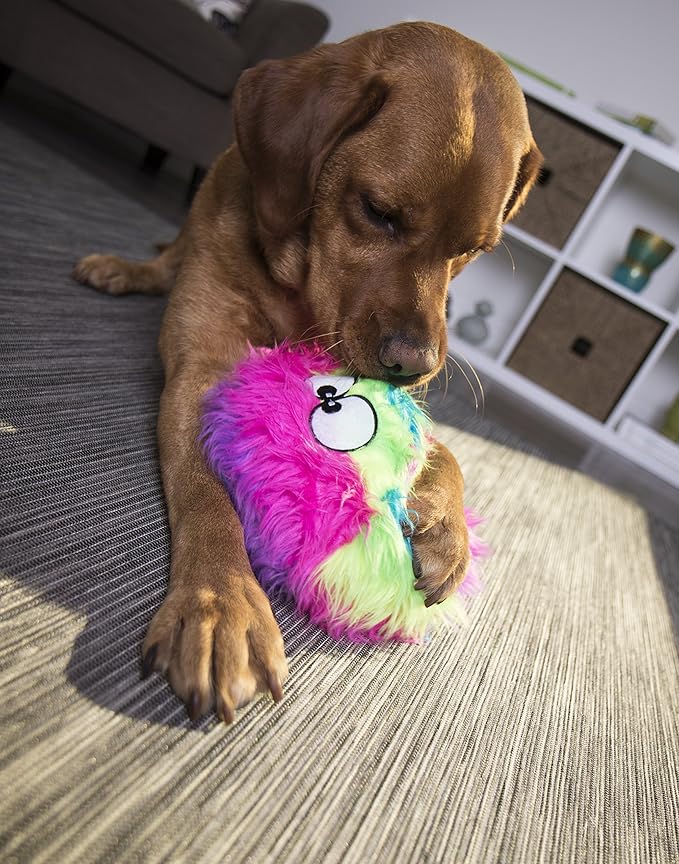 goDog Furballz Squeaky Plush Ball Dog Toy, Chew Guard Technology - Rainbow, Large