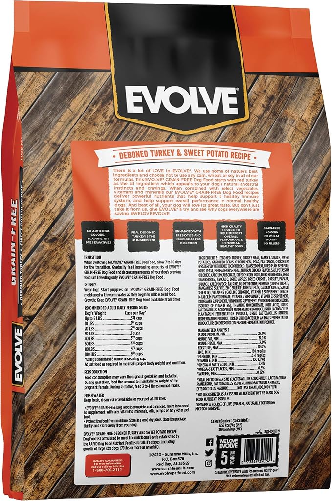 Evolve Grain Free Deboned Turkey & Sweet Potato Recipe Dog Food, 13 lb.