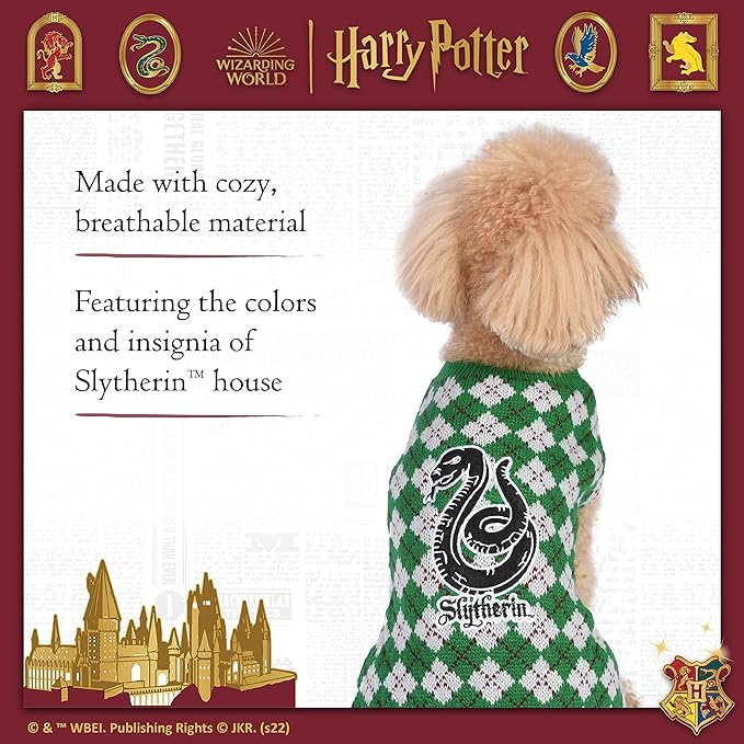 Harry Potter: Slytherin Pet Sweater - Size Small | Harry Potter Costumes for Dogs| Harry Potter Dog Apparel & Accessories for Hogwarts Houses, Slytherin Green