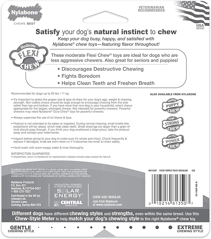 Nylabone FlexiChew Moderate Dog Toys Triple Pack Chicken & Original Small/Regular (3 Count)