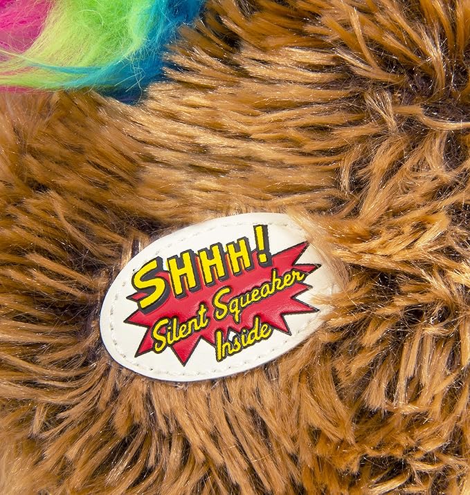 goDog Crazy Hairs Hedgehog Silent Squeak Plush Dog Toy, Chew Guard Technology - Brown, Small