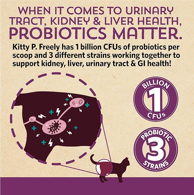 Kitty P. Freely Cat Urinary Supplement, Cranberry for Cats, Cat UTI & Cat Kidney Support Powder Probiotics for Cats, Made in USA (30 Days)