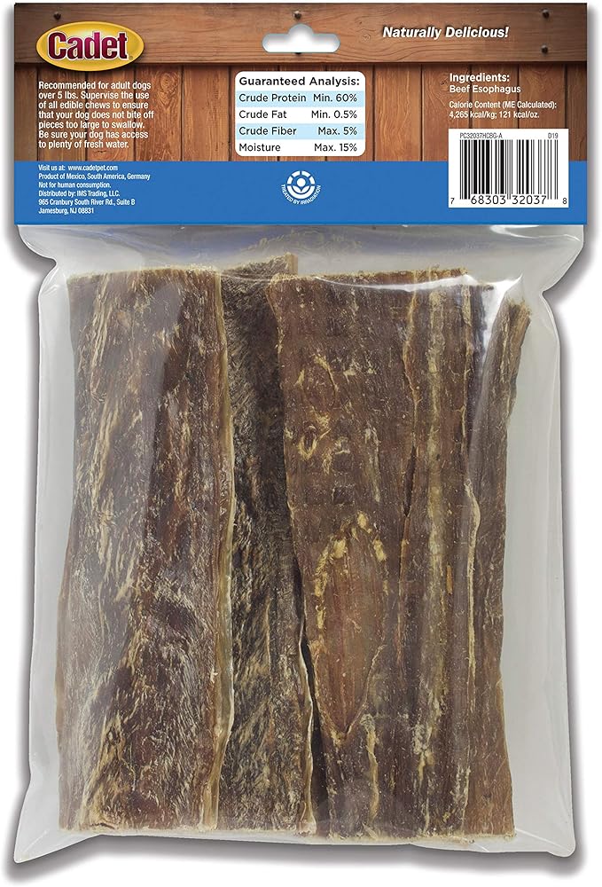 Cadet 100% Beef Sticks Dog Treats - Long-Lasting, Healthy & Natural Beef Esophagus Treats for Small & Large Dogs - Low Calorie & High Protein Dog Chews - Medium (10 Count)