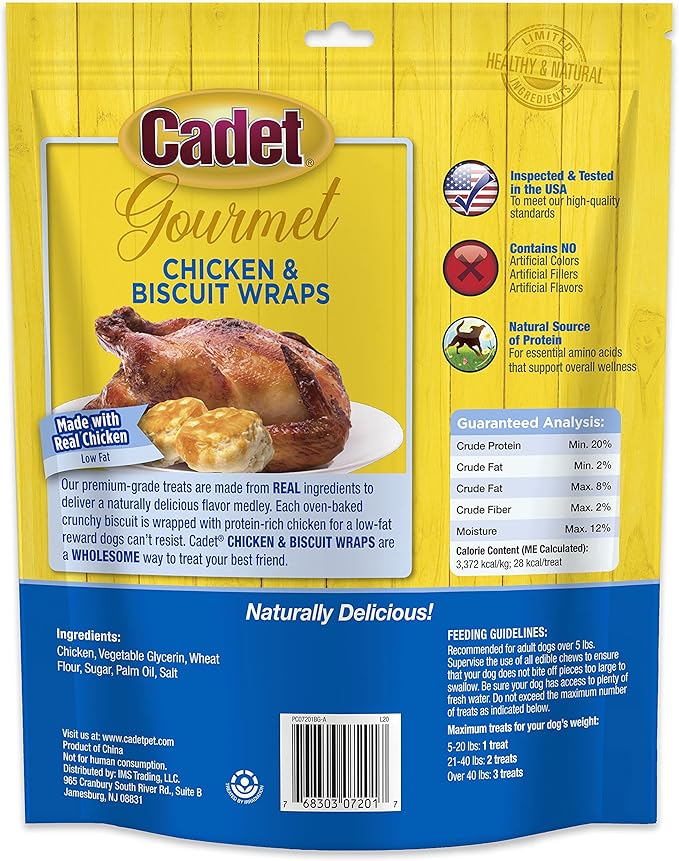 Cadet Gourmet Chicken Wrapped Biscuit Dog Treats Wraps - Healthy Chicken & Biscuit Dog Training Treats for Small & Large Dogs - Inspected & Tested in USA (14 oz.)
