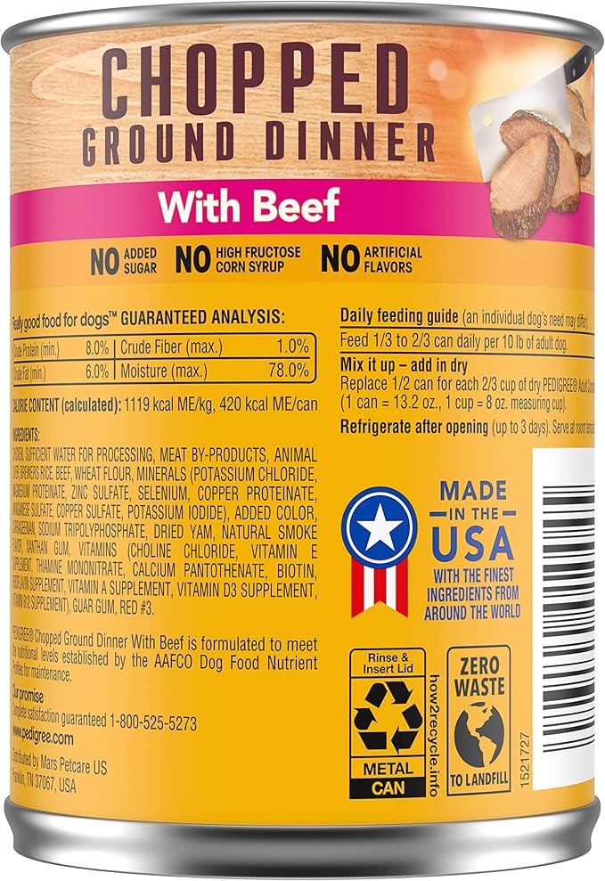 Pedigree Wet Food Pedigree Chopped Ground Dinner With Beef Adult Canned Wet Dog Food, 13.2 Oz. Can