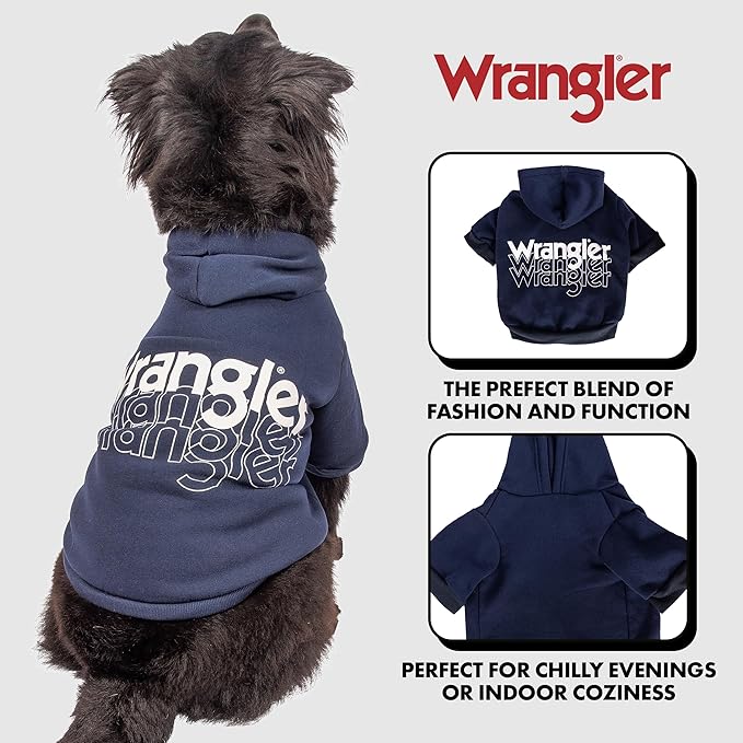 Wrangler Dog Hoodie – Fleece Dog Sweater with Leash Hole, Cold Winter Dog Sweatshirt for Small Medium & Large Size Dogs, Premium Dog Clothes, Fall Dog Sweaters Pullover Hoodie, Cozy Warm Dog Outfit