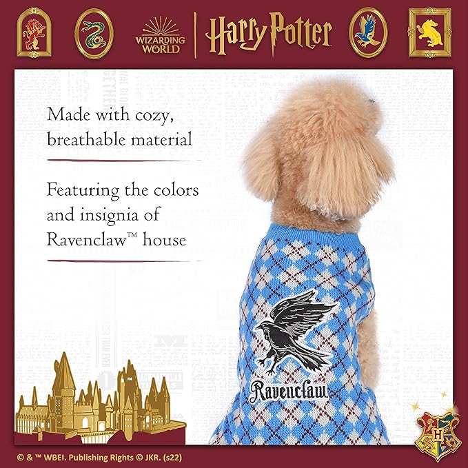 Harry Potter: Ravenclaw Pet Sweater - Size Small | Harry Potter Costumes for Dogs| Harry Potter Dog Apparel & Accessories for Hogwarts Houses, Ravenclaw Blue