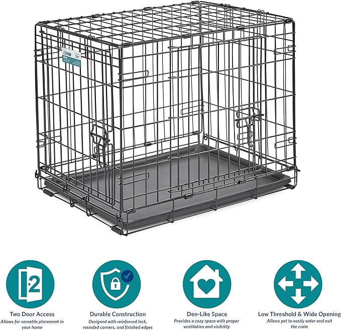 MidWest Homes for Pets Newly Enhanced Double Door iCrate Dog Crate, Includes Leak-Proof Pan, Floor Protecting Feet, Divider Panel & New Patented Features