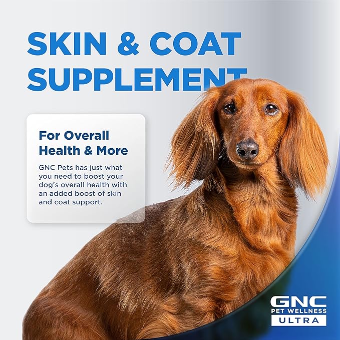 GNC Pets ULTRA Skin & Coat Soft Chews, All Dogs, Chicken Flavor. 60-ct in a 16-oz Canister | Daily Supplement for Skin & Coat for Dogs in Chewable Chicken Flavor