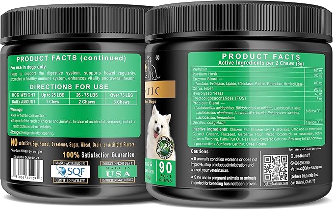 Probiotics for Dogs | All-Natural Dog Probiotic Supplement with Enzymes, Prebiotics, Pumpkin | Promote Digestive Health, Improve Allergy & Immunity, 90 Count (Pack of 1)
