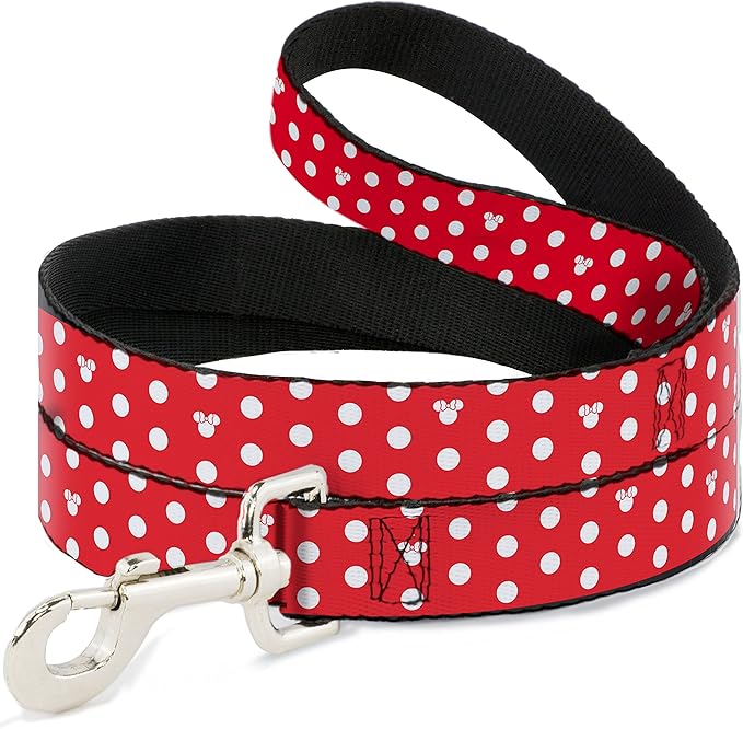 Buckle-Down Pet Leash - Minnie Mouse Polka Dot/Mini Silhouette Red/White - 4 Feet Long - 1/2" Wide