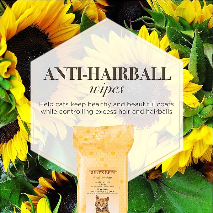 Burt's Bees for Pets Anti-Hairball Cat Wipes - Grooming Cat Wipes for Hairball Control - Cruelty Free, Formulated without Sulfates and Parabens, pH Balanced for Cats, 50 Count, 6-Pack