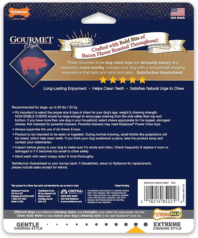 Nylabone Gourmet Style Strong Chew Wishbone Dog Chew Toy, Bacon Flavor, Large/Giant (1 Count)