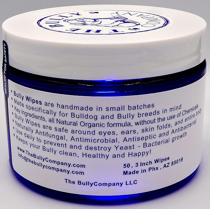 Bully Wipes - Bulldog Wrinkle Wipes Specifically for Bulldog Breeds All Natural Organic Formula Refreshing Botanical Scent - Removes Dirt - Safe to use around Eyes, Ears, Paw, Wrinkles!