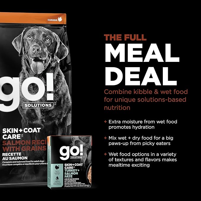 GO! SOLUTIONS Skin + Coat Care Dry Dog Food for Large Breed Adult - Salmon Recipe with Grains - Complete & Balanced Nutrition, 25 lbs