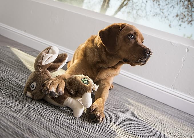goDog Wildlife Rabbit Squeaky Plush Dog Toy, Chew Guard Technology - Brown, Large