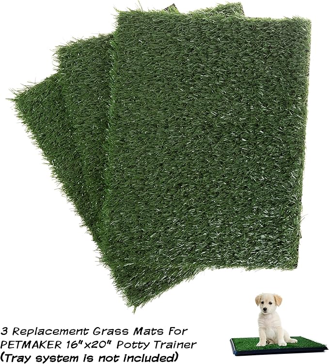 Pee Pads for Dogs - Set of Three 18.5x14-Inch Replacement Turf Grass Mats for Potty Training - Dog Housebreaking Supplies for Small Pets by PETMAKER