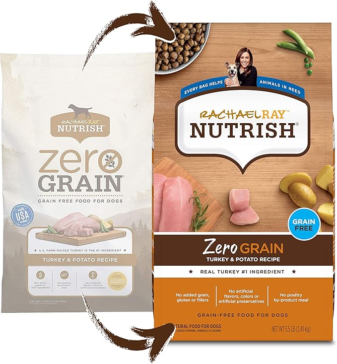 Rachael Ray Nutrish Zero Grain Natural Dry Dog Food, Turkey & Potato Recipe, 6 Pounds, Grain Free