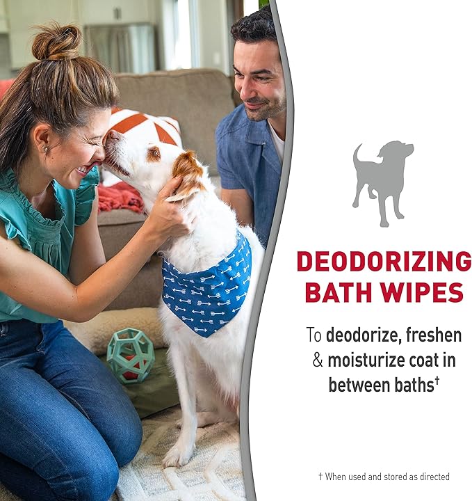 Nature's Miracle Deodorizing Bath Wipes for Dogs, 25 Count, Clean Breeze Scent
