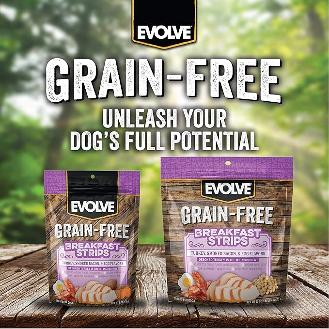 Evolve Grain Free Turkey, Bacon and Egg Flavored Breakfast Strips Dog Treats, 25oz