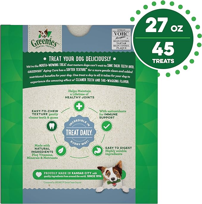 Greenies Aging Care Petite Natural Dental Care Dog Treats, 27 oz. Pack (45 Treats)